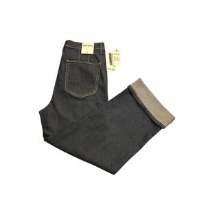 Nine West Jeans Wide Leg Pants Womens 12 Dark Blue New Cuffed High Rise Denim